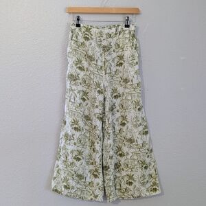 Rachel Zoe Linen Tiger Jungle Highrise Cropped Wide Leg Pull-On Vacation Pants